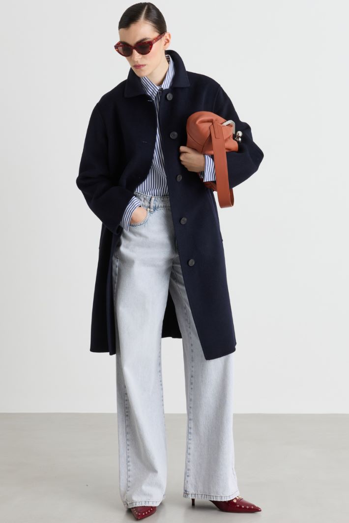 Multi-pocket wool coat - BLUE - Intrend