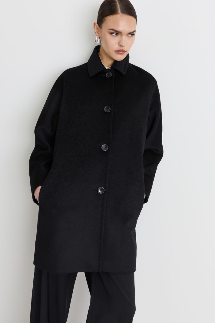 Cappotto in drap con cintura - NERO - Intrend - 2