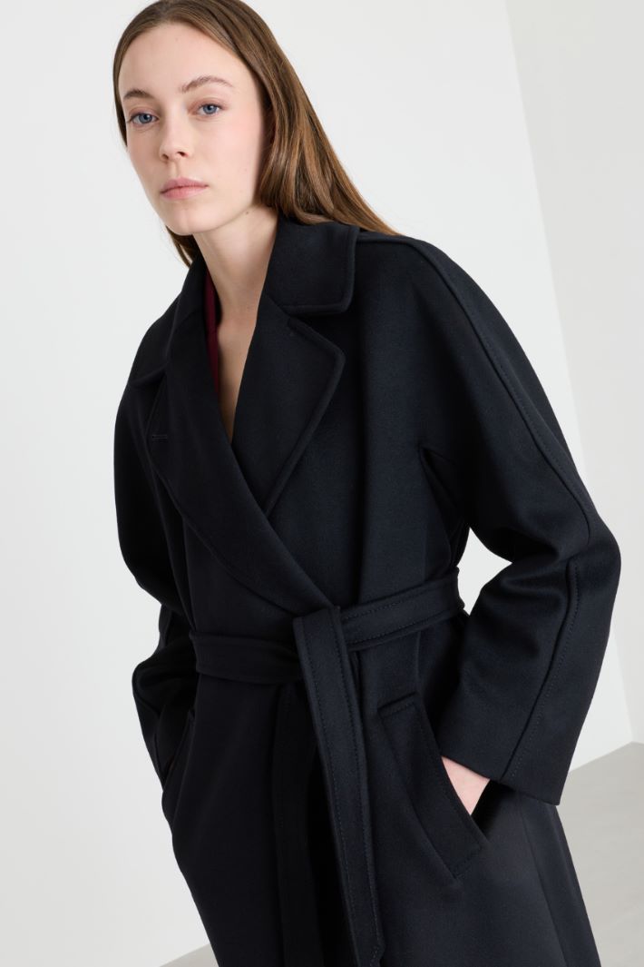 Cappotto doppiopetto con cintura - NERO - Intrend - 3
