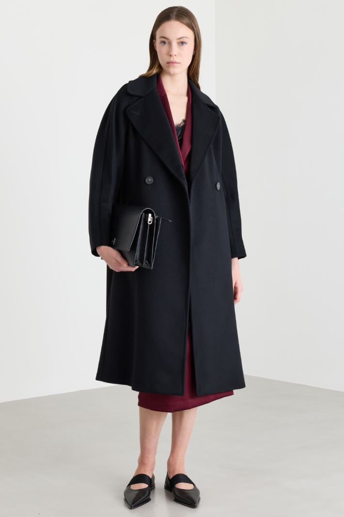 Cappotto doppiopetto con cintura - NERO - Intrend