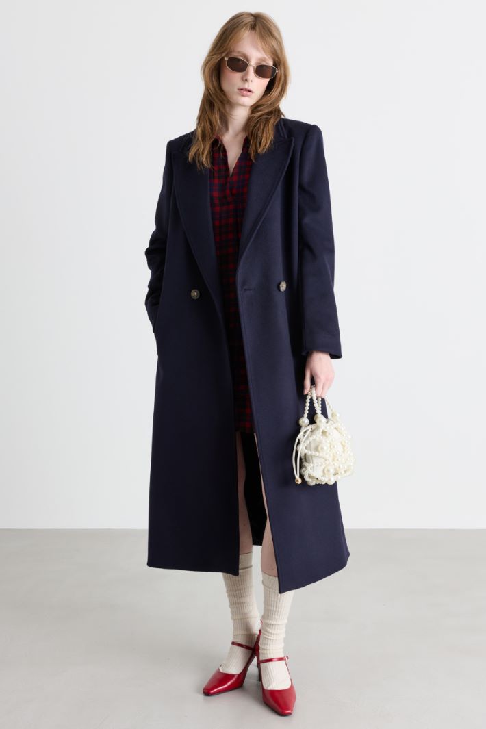 Cappotto doppiopetto con cintura - BLU - Intrend