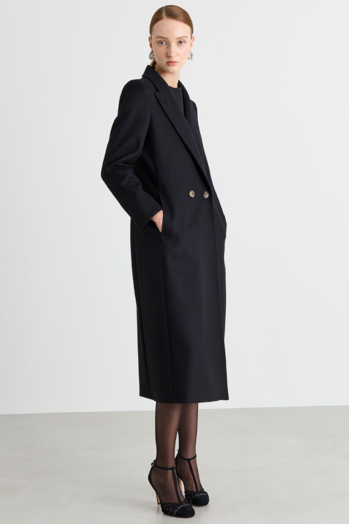 Belted double-breasted coat - BLACK - Intrend - 2