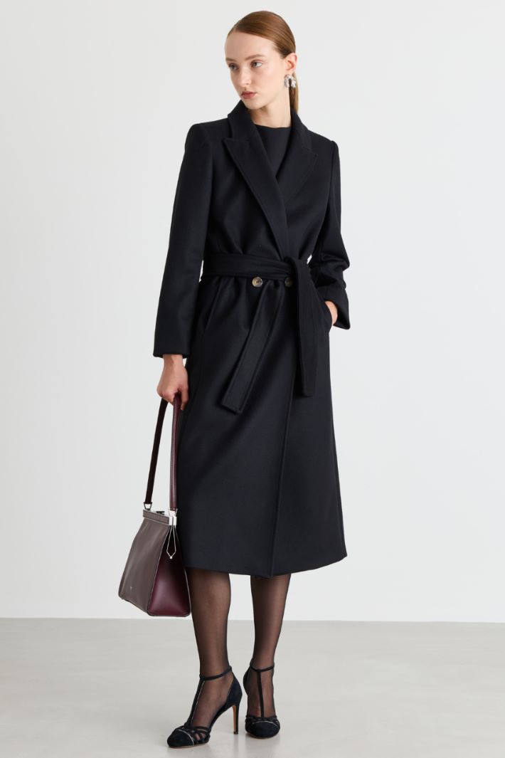Belted double-breasted coat - BLACK - Intrend