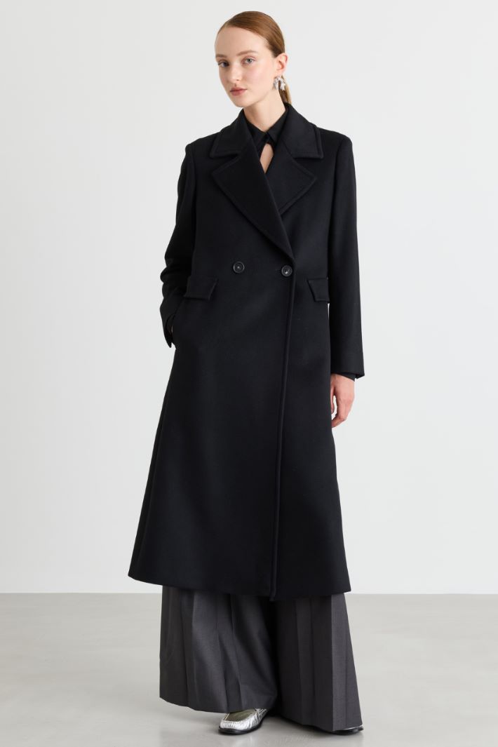 Cappotto doppiopetto con maxi rever - NERO - Intrend - 2
