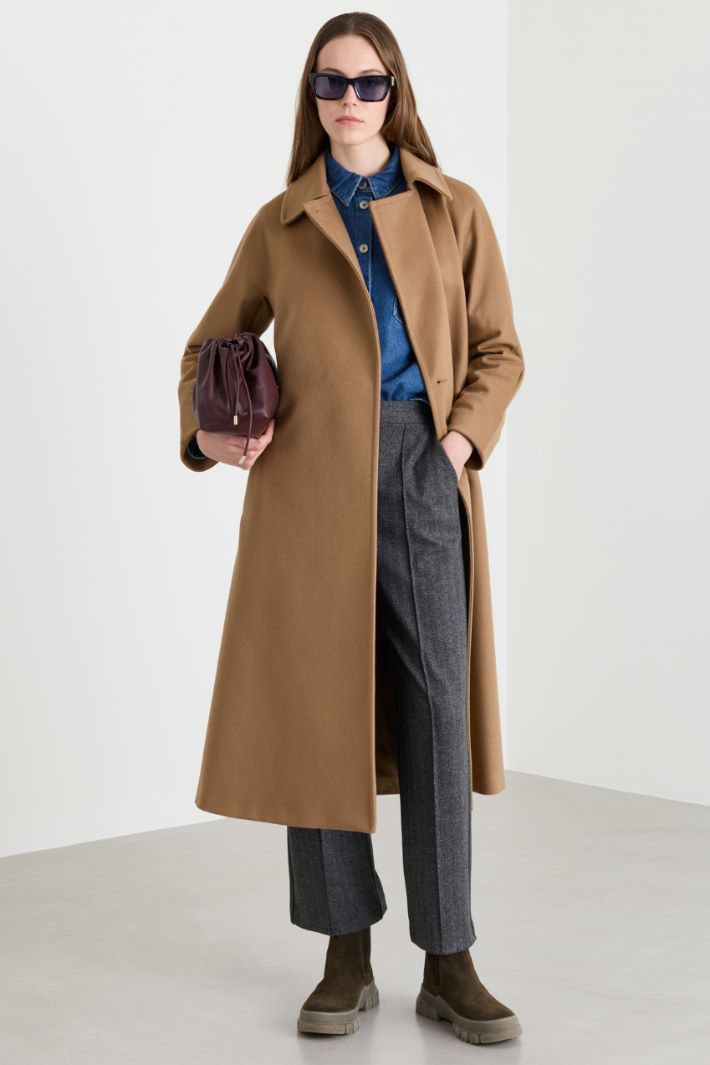 Long Wool Drap Coat - CAMEL - Intrend