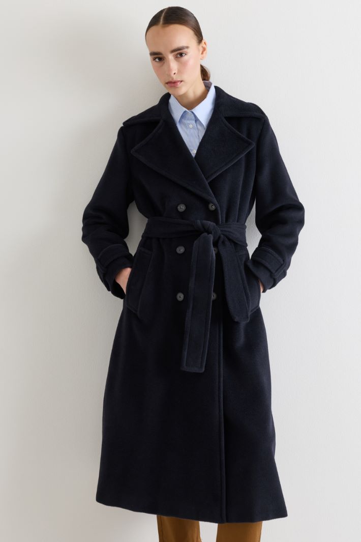 Double-breasted wool coat with cuff tabs - BLUE - Intrend - 2
