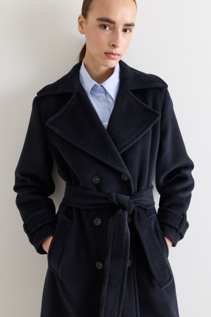 Double-breasted wool coat with cuff tabs - BLUE - Intrend - 3