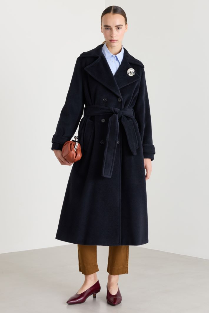 Double-breasted wool coat with cuff tabs - BLUE - Intrend