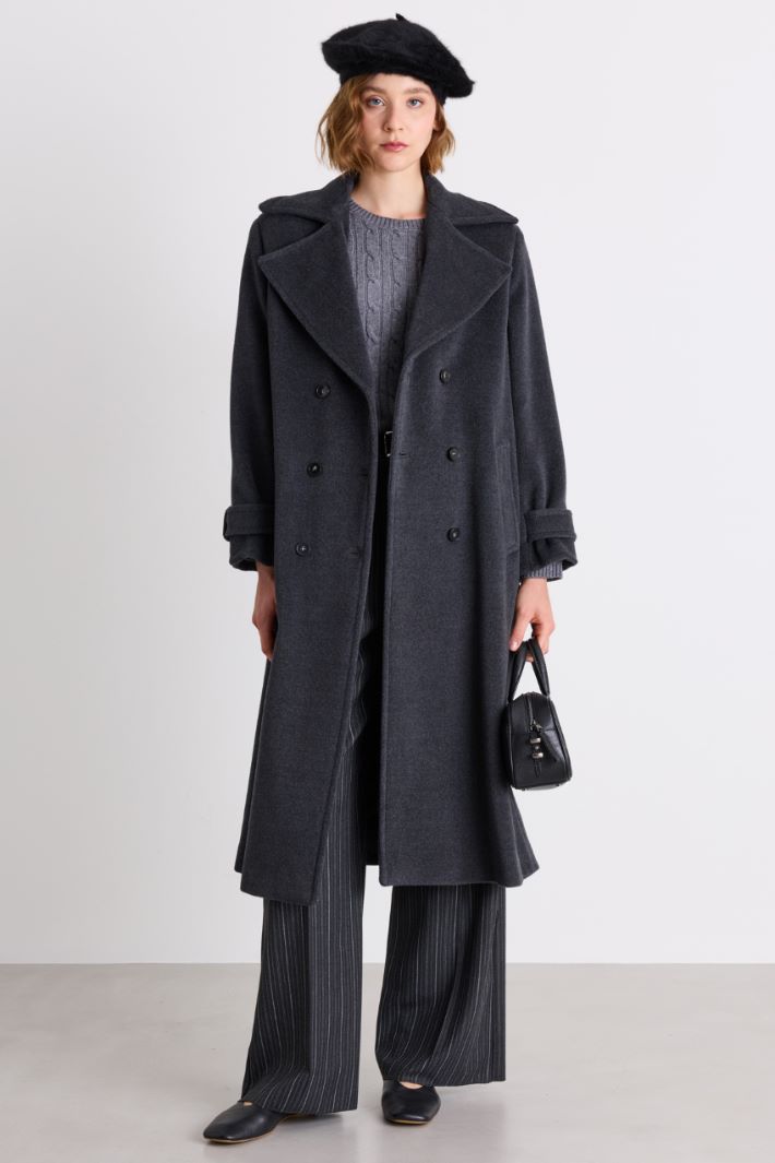 Double-breasted wool coat with cuff tabs - GREY - Intrend