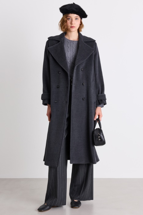 Double-breasted wool coat with cuff tabs - Intrend