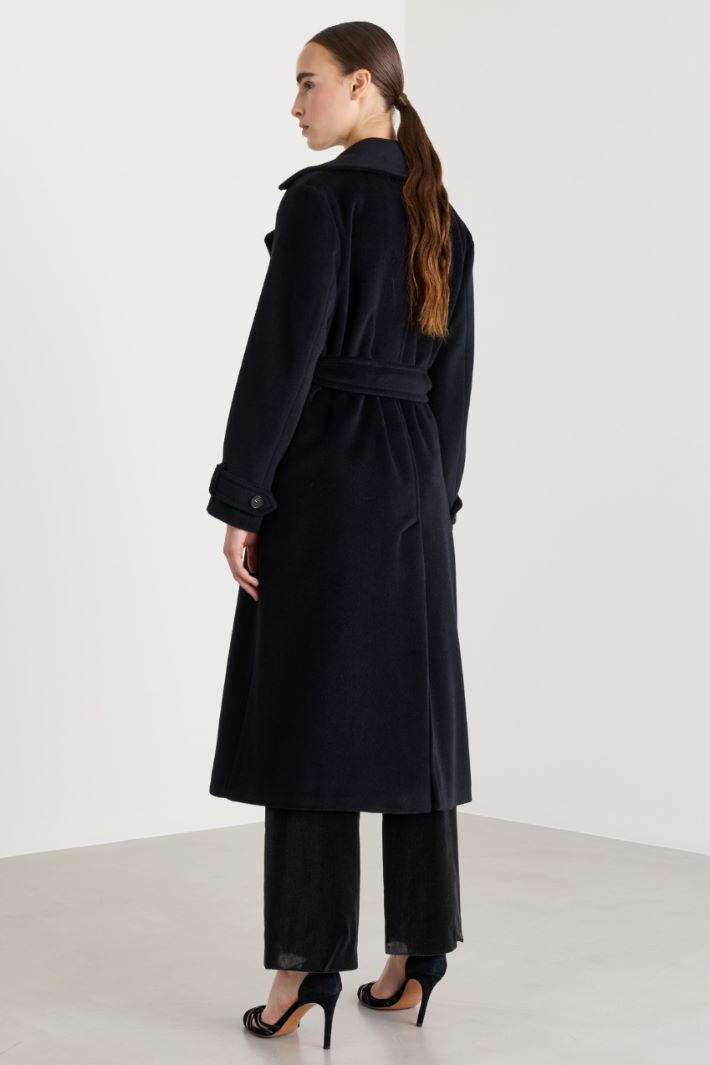 Double-breasted wool coat with cuff tabs - BLACK - Intrend - 4