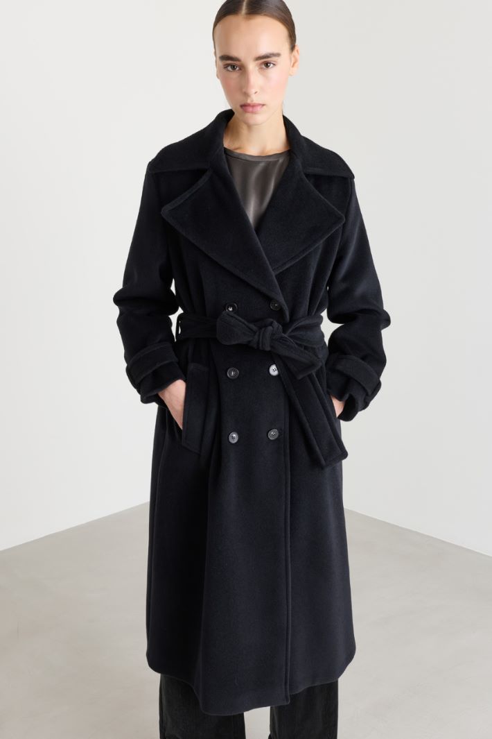 Double-breasted wool coat with cuff tabs - BLACK - Intrend - 2