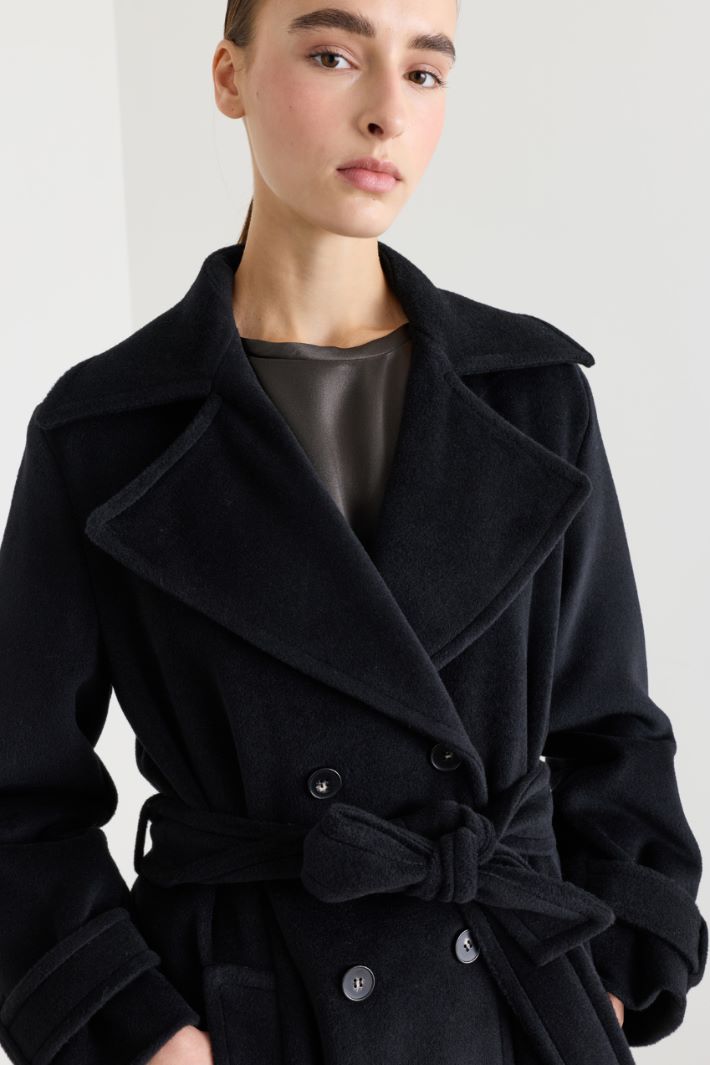Double-breasted wool coat with cuff tabs - BLACK - Intrend - 3