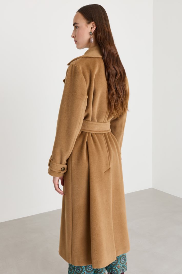 Double-Breasted Wool Coat with Cuff Tabs - CAMEL - Intrend - 4