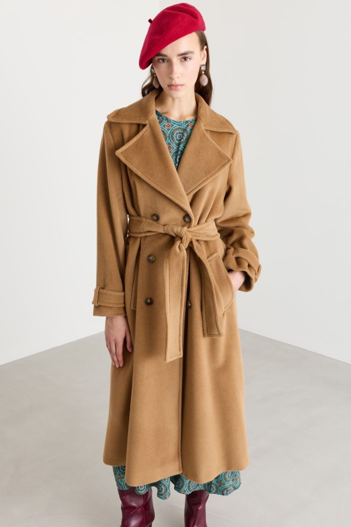 Double-Breasted Wool Coat with Cuff Tabs - CAMEL - Intrend - 2
