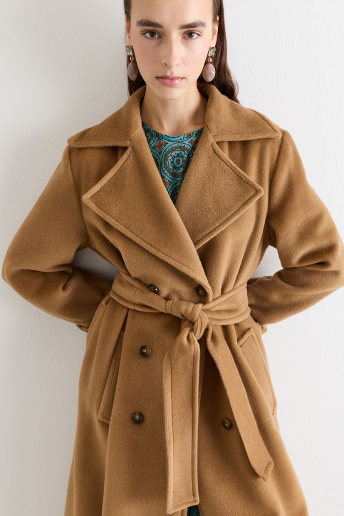 Double-Breasted Wool Coat with Cuff Tabs - CAMEL - Intrend - 3