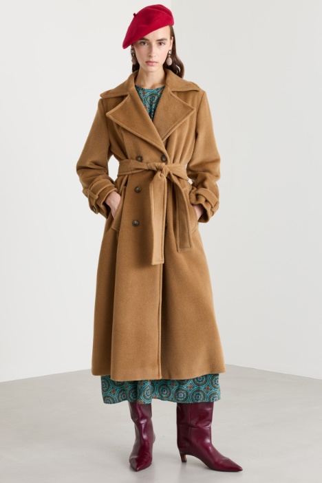Double-Breasted Wool Coat with Cuff Tabs - Intrend