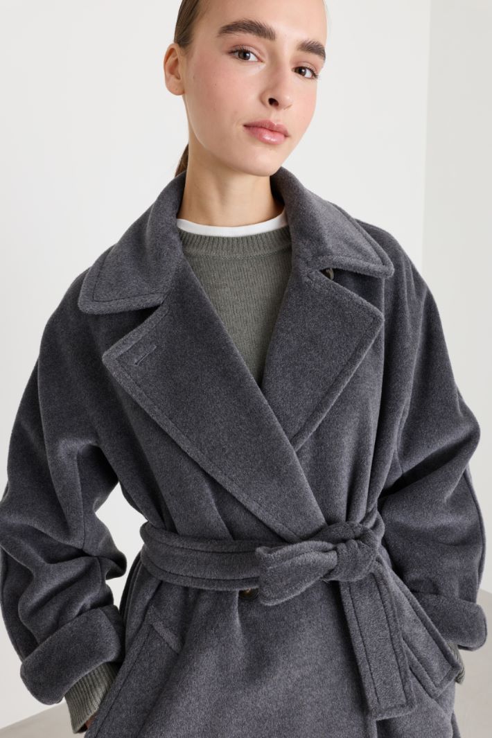 Double-breasted beaver coat - GREY - Intrend - 3