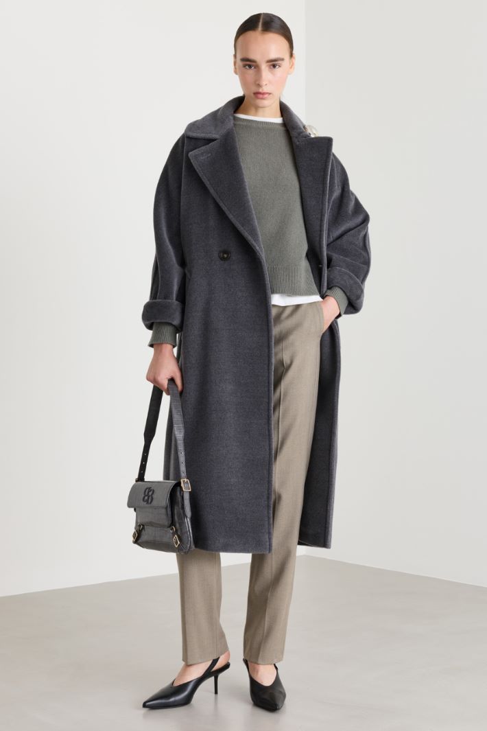 Double-breasted beaver coat - GREY - Intrend