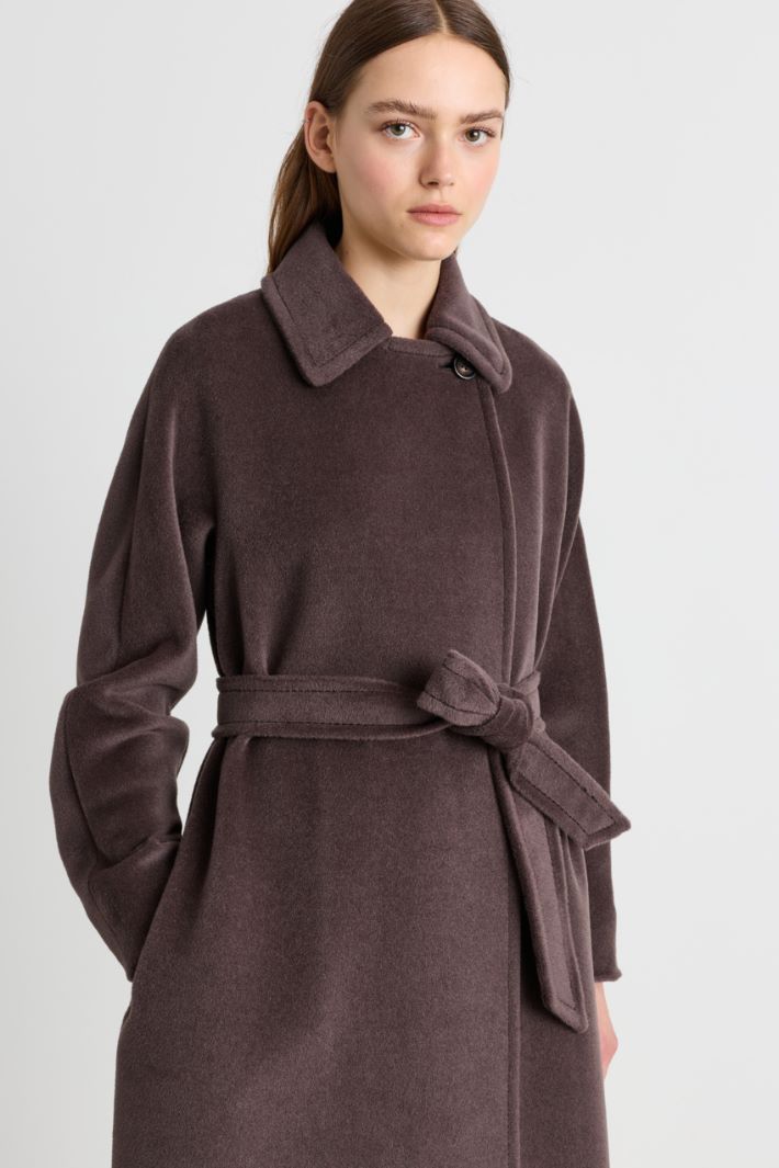 Belted wool beaver coat - BROWN - Intrend - 3