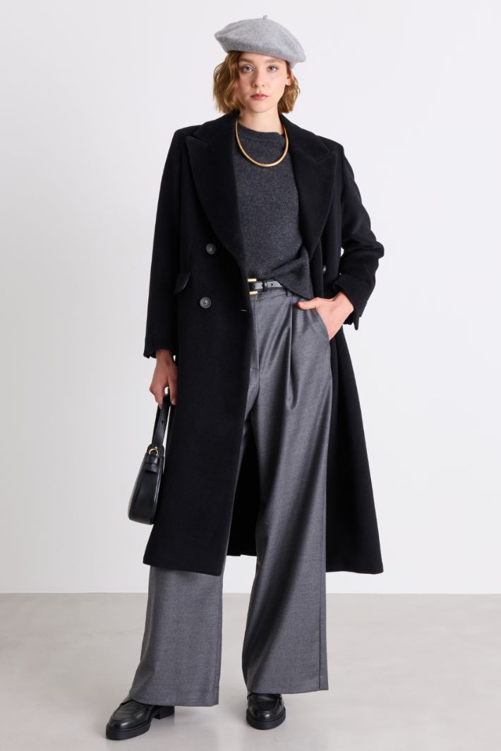 Oversized Beaver Wool Coat - BLACK - Intrend