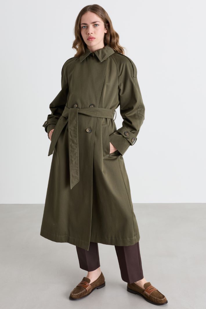 Belted double-breasted trench coat - GREEN - Intrend - 2