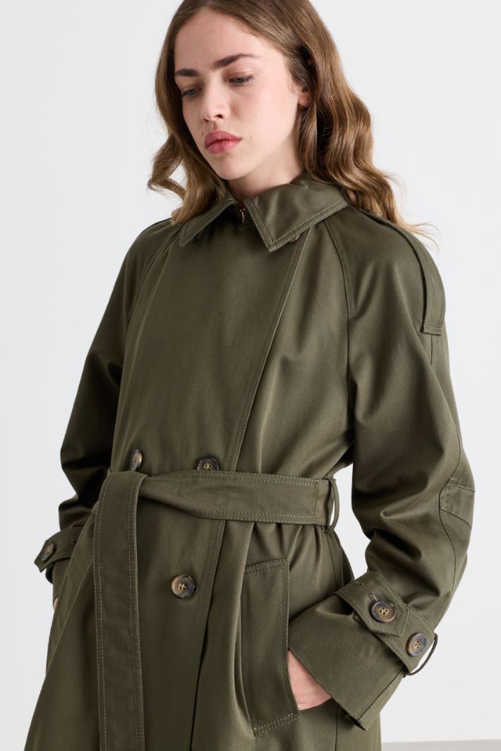 Belted double-breasted trench coat - GREEN - Intrend - 3