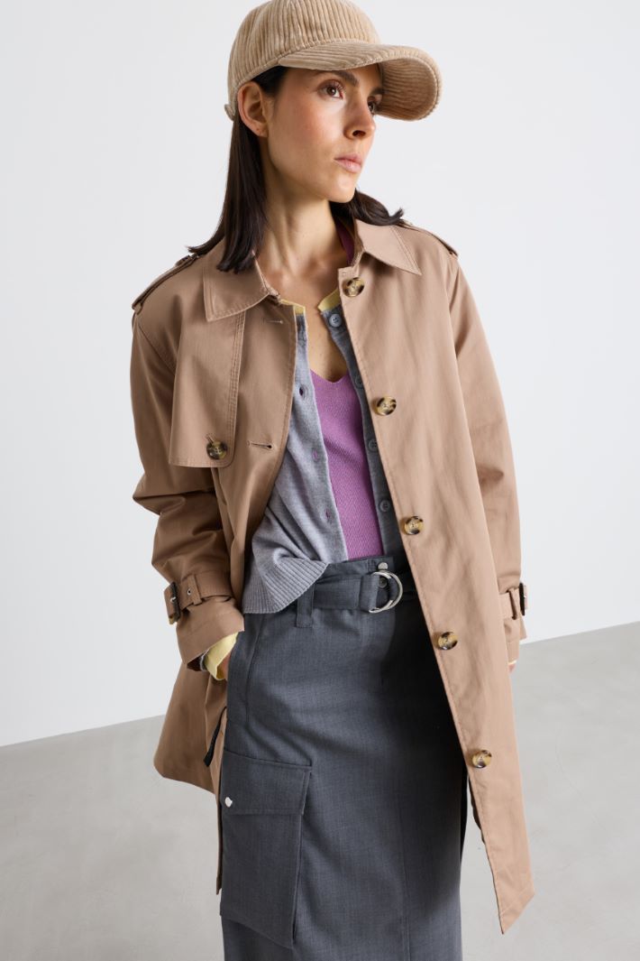 Single-breasted Gabardine Trench Coat - CAMEL - Intrend - 2