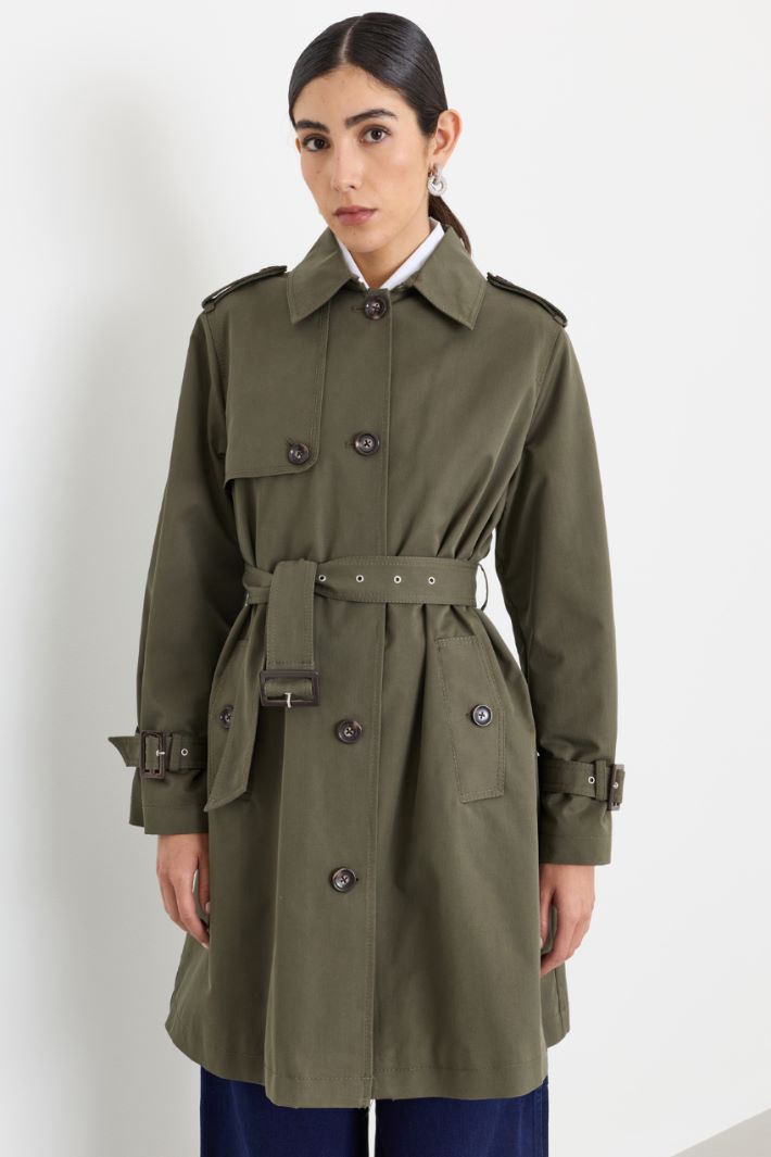 Single-breasted Gabardine Trench Coat - GREEN - Intrend - 2