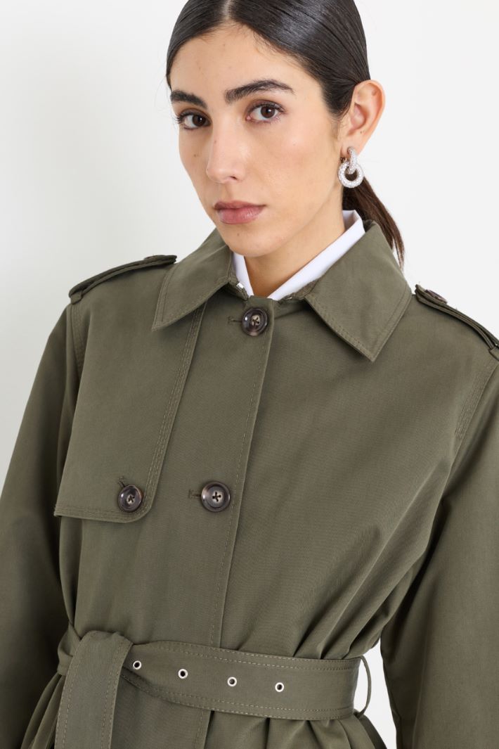 Single-breasted Gabardine Trench Coat - GREEN - Intrend - 3