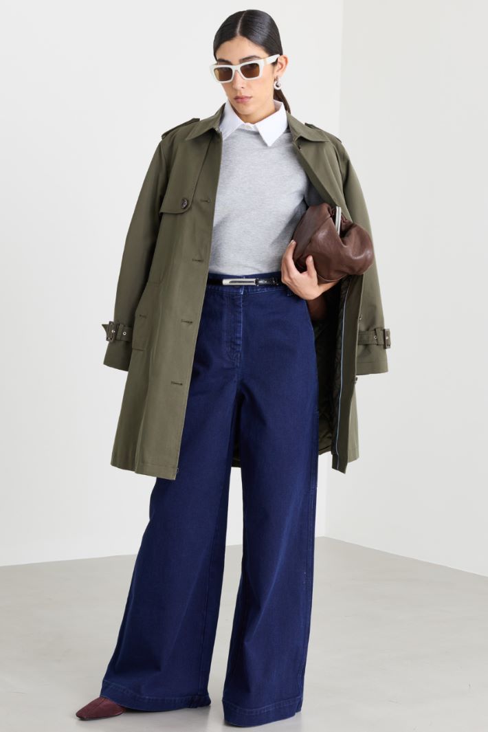 Single-breasted Gabardine Trench Coat - GREEN - Intrend