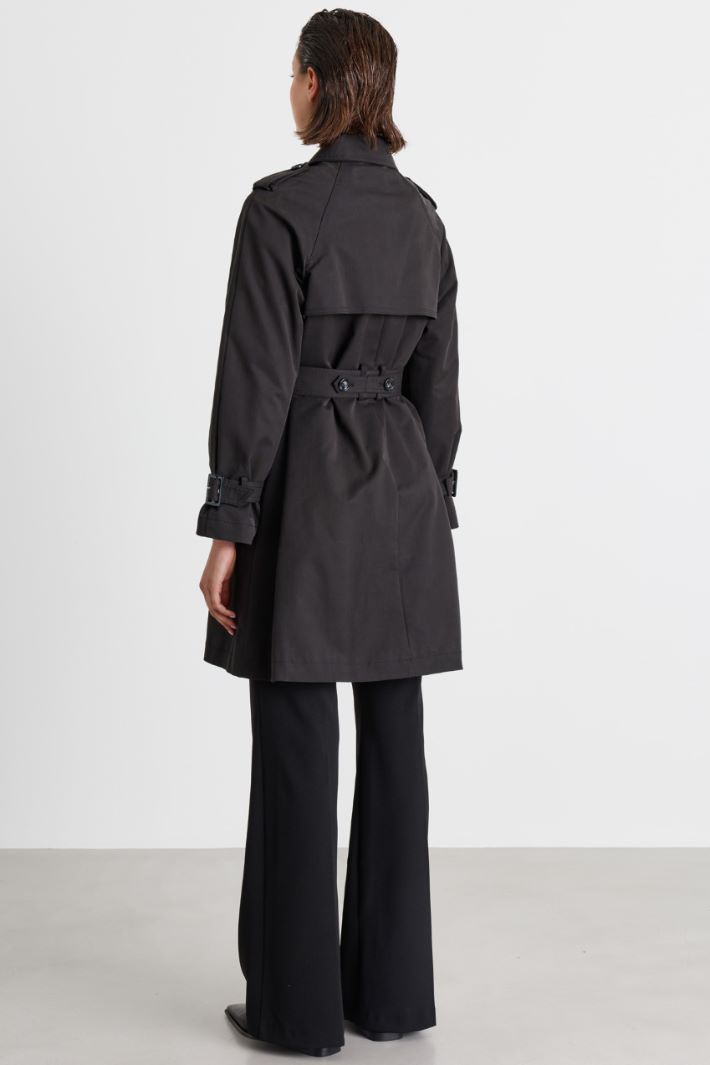 Single-breasted Gabardine Trench Coat - BLACK - Intrend - 4