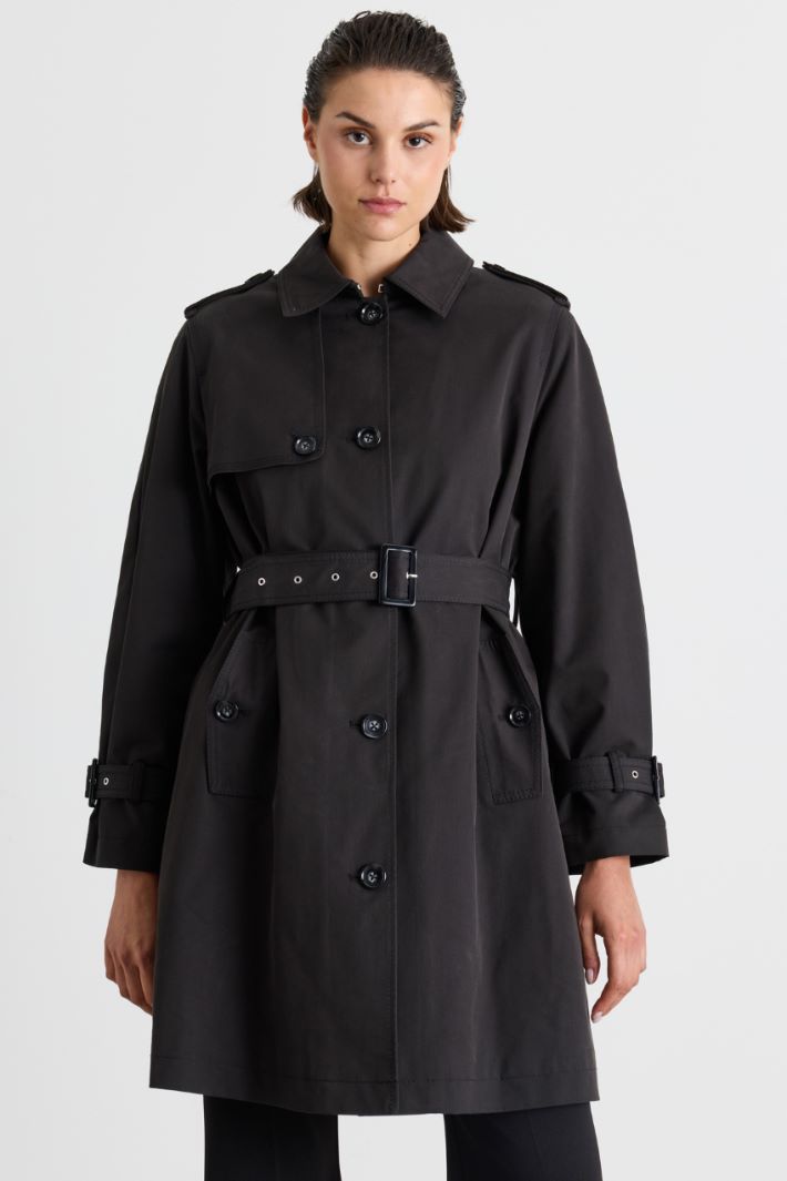 Single-breasted Gabardine Trench Coat - BLACK - Intrend - 2