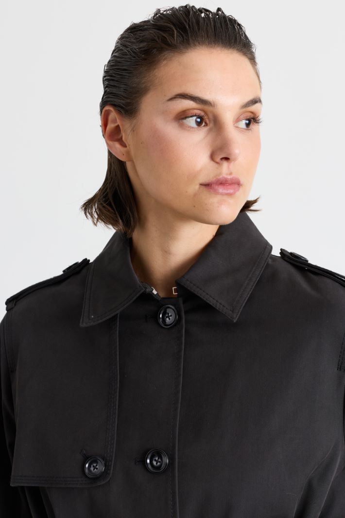 Single-breasted Gabardine Trench Coat - BLACK - Intrend - 3