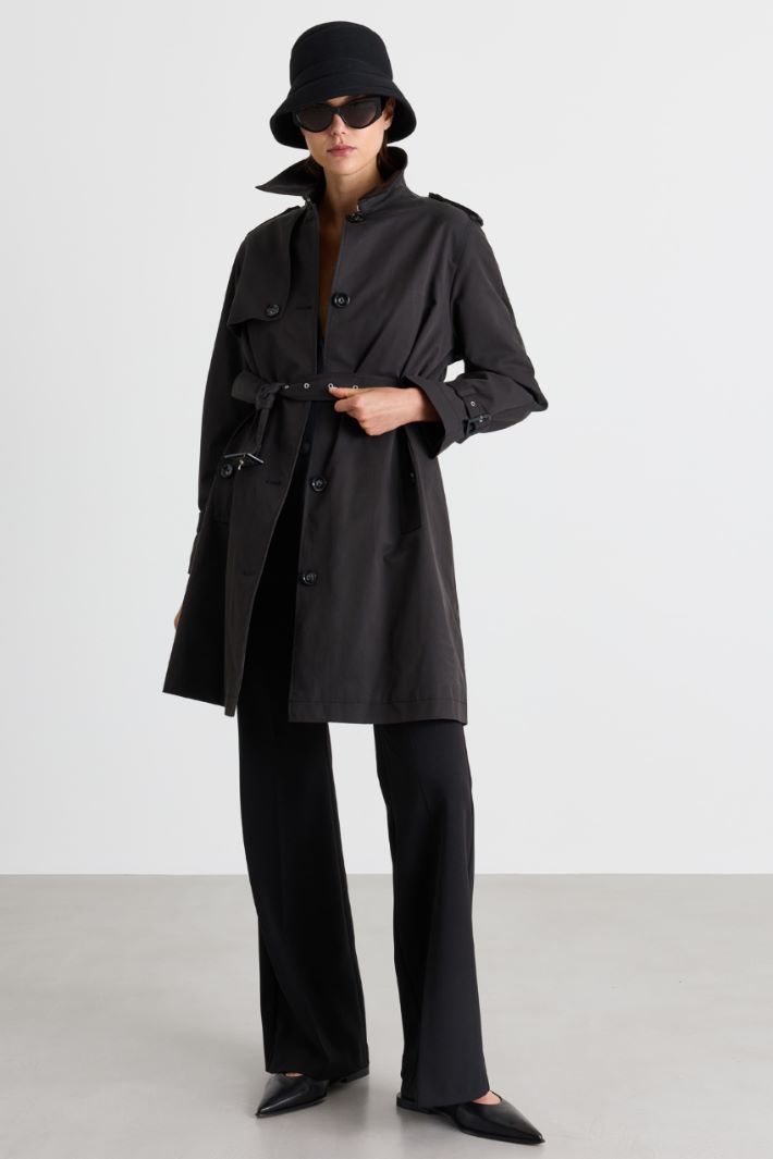 Single-breasted Gabardine Trench Coat - BLACK - Intrend