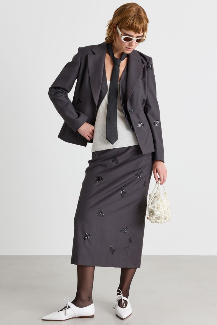 Blazer mit Paillettenstickerei - GRAU - Intrend