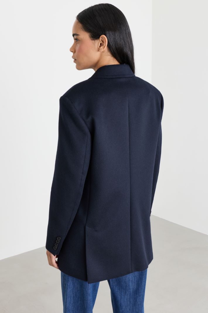 Double-breasted camel hair blazer - BLUE - Intrend - 4