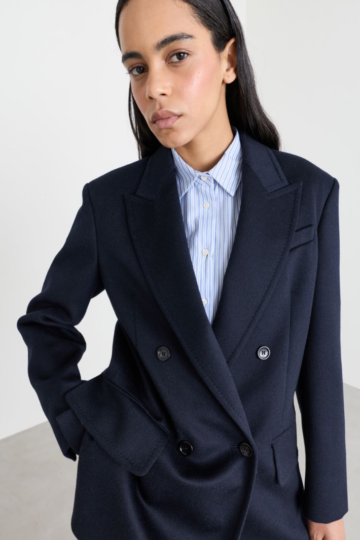 Double-breasted camel hair blazer - BLUE - Intrend - 3