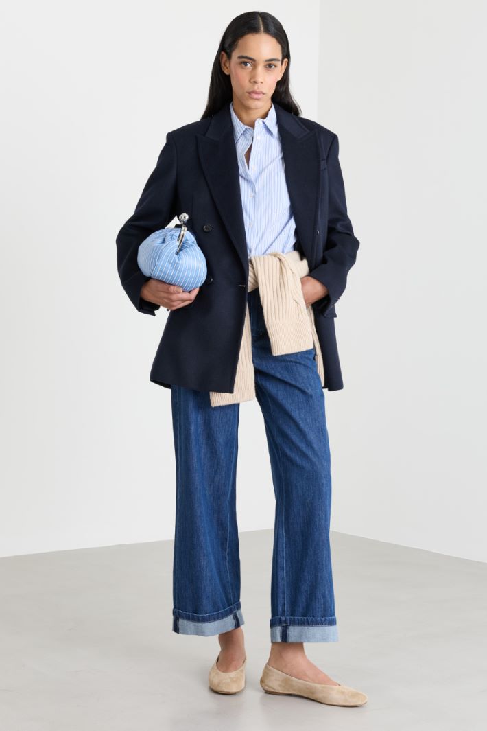 Double-breasted camel hair blazer - BLUE - Intrend