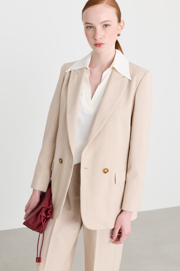 Pinstripe gabardine blazer - BEIGE - Intrend - 2