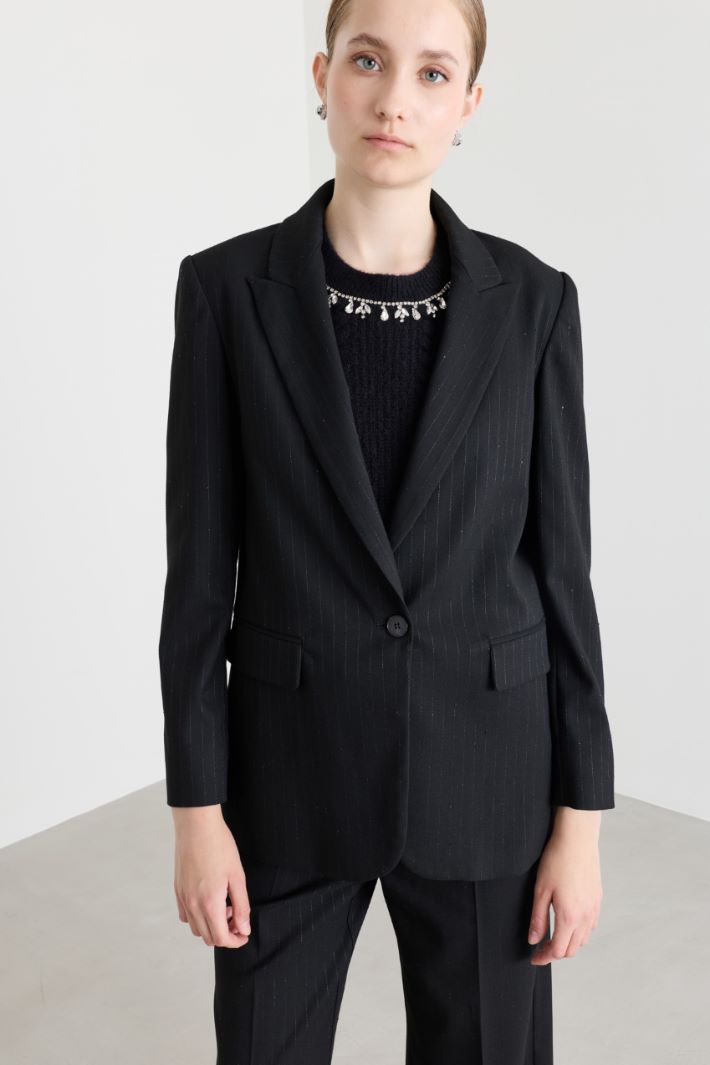 Sequinned pinstripe blazer - BLACK - Intrend - 2