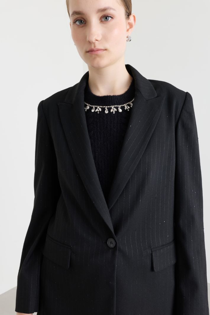 Sequinned pinstripe blazer - BLACK - Intrend - 3