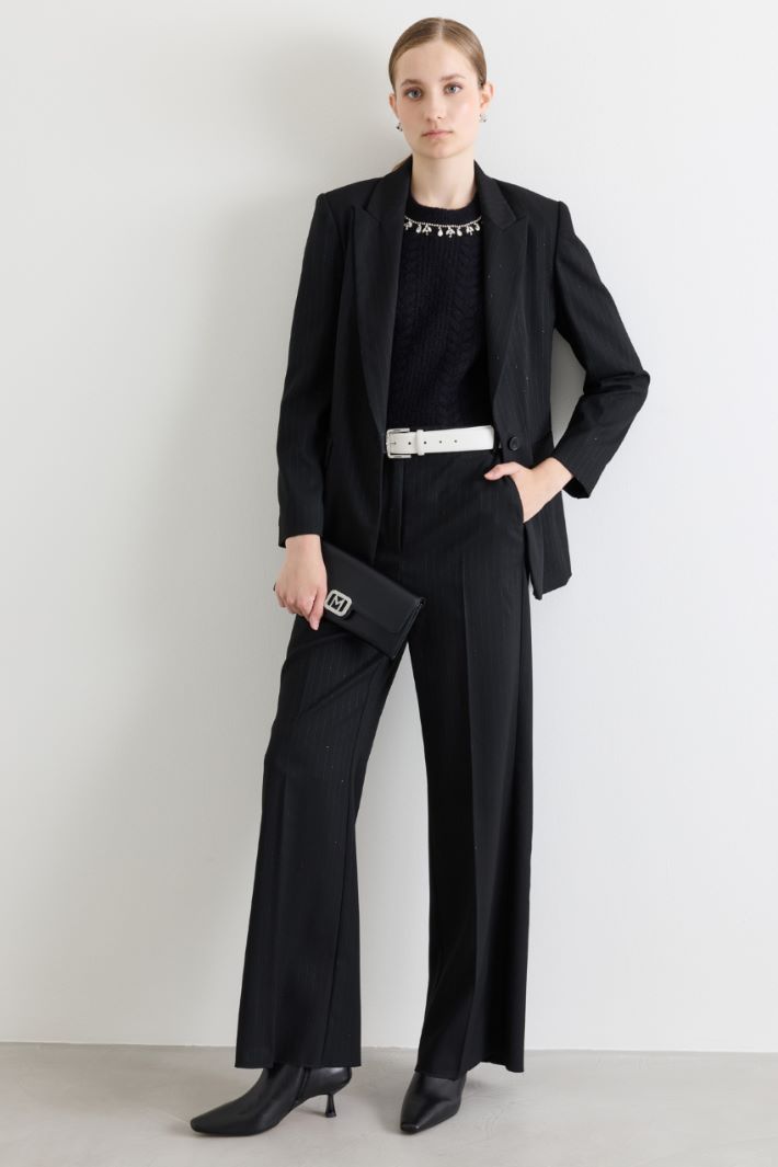 Sequinned pinstripe blazer - BLACK - Intrend