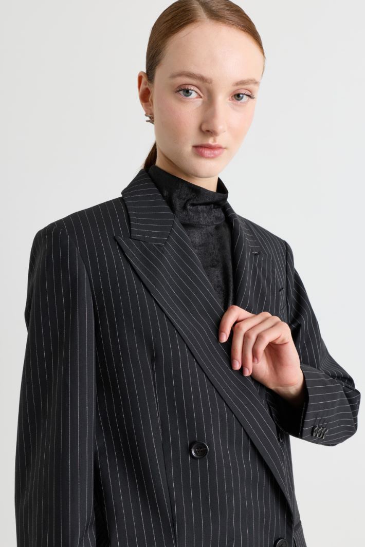 Pinstripe double-breasted blazer - BLACK - Intrend - 3