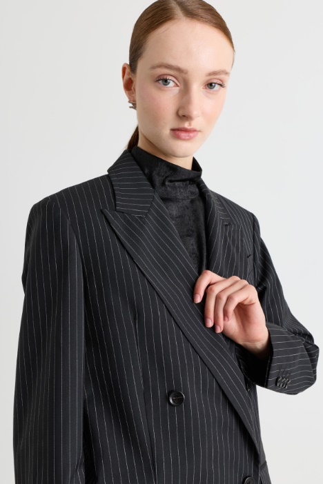Blazer doppiopetto in pura lana leggera gessata