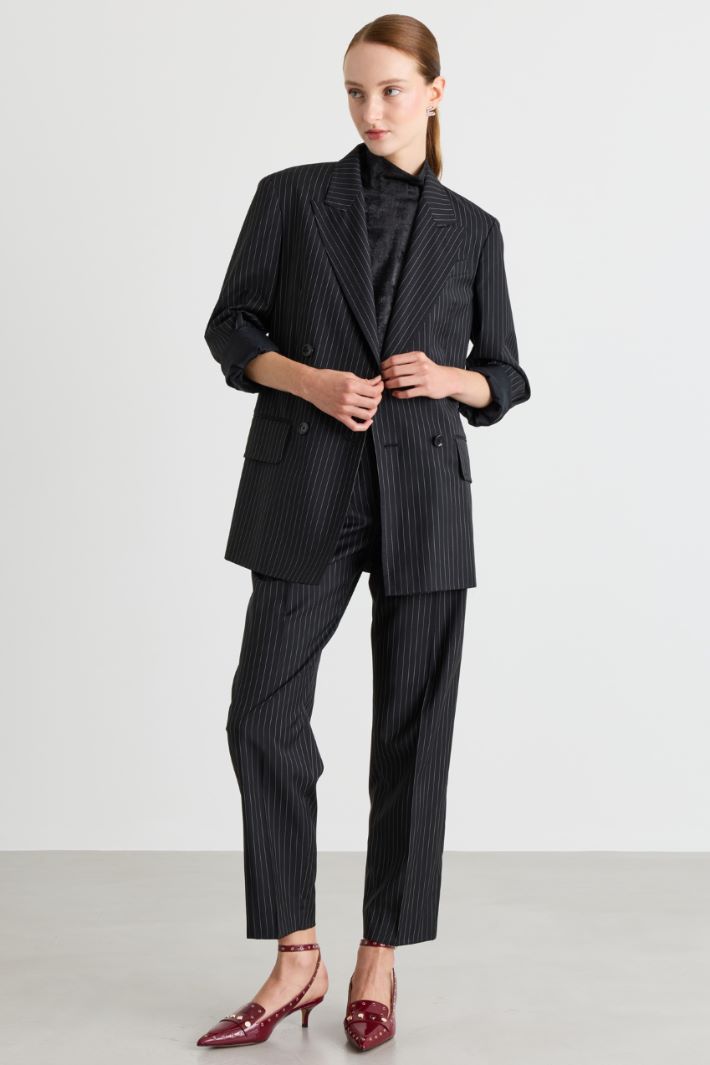 Pinstripe double-breasted blazer - BLACK - Intrend