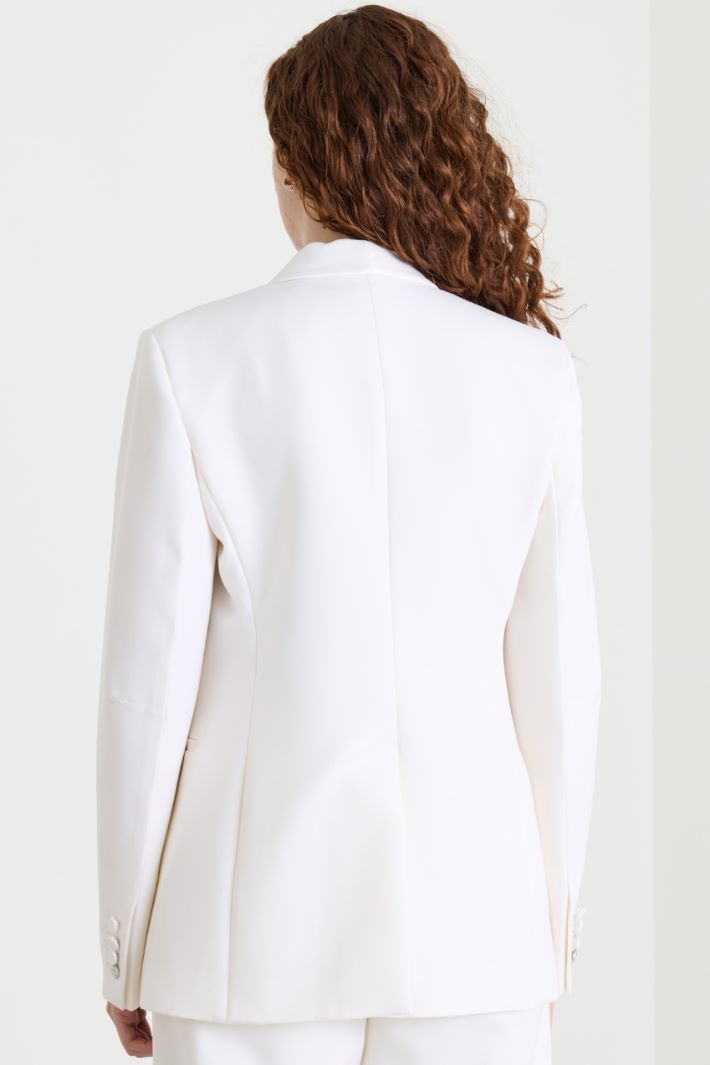 Gabardine and Satin Tuxedo Blazer - WHITE - Intrend - 4