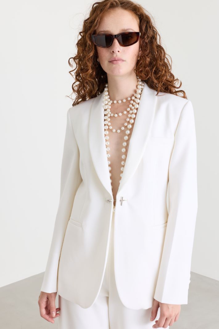 Gabardine and Satin Tuxedo Blazer - WHITE - Intrend - 2