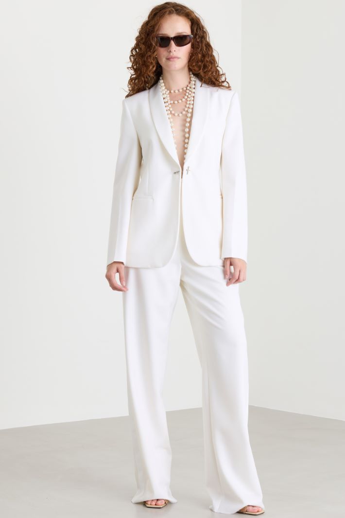 Gabardine and Satin Tuxedo Blazer - WHITE - Intrend