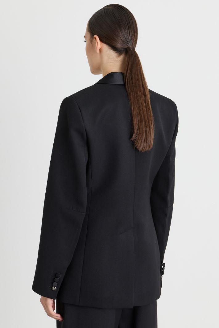 Gabardine and Satin Tuxedo Blazer - BLACK - Intrend - 4